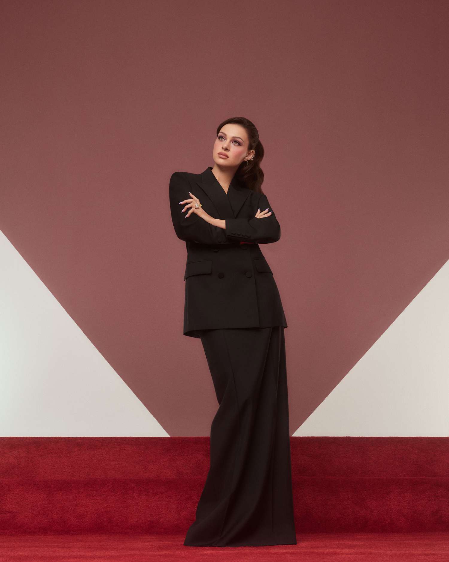 Nicola Peltz Beckham Byrdie Cover Black Suit Skirt